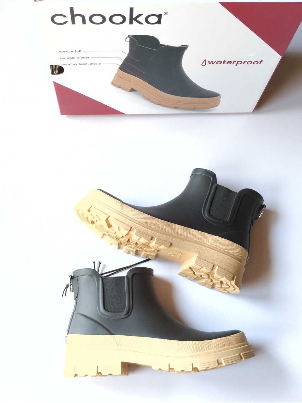 NIB Chooka Waterproof Chelsea Rain Boots Womens Sz 9 Black Yellow